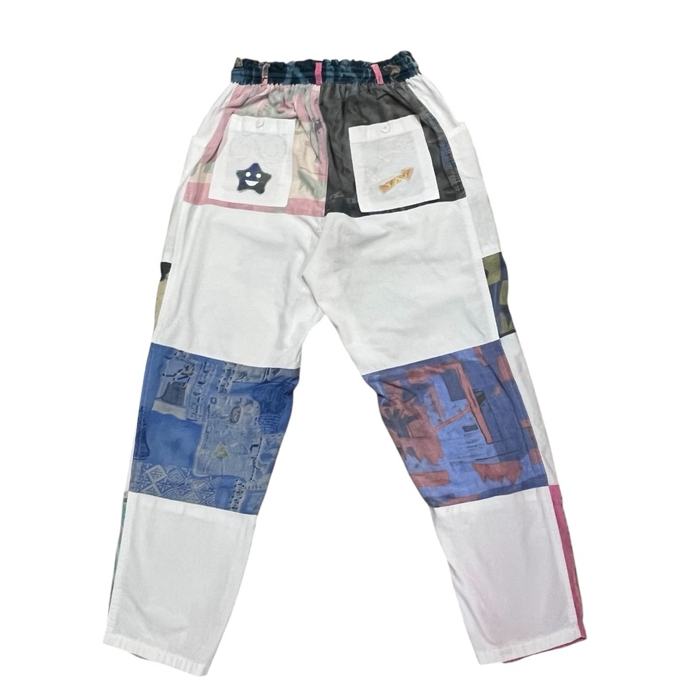 White Boho Patchwork Pants Drawstring Hippie Fest… - image 3